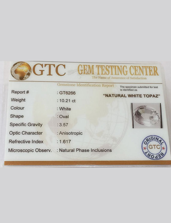 11.34 Ratti (10.21 ct) Natural Certified White Topaz